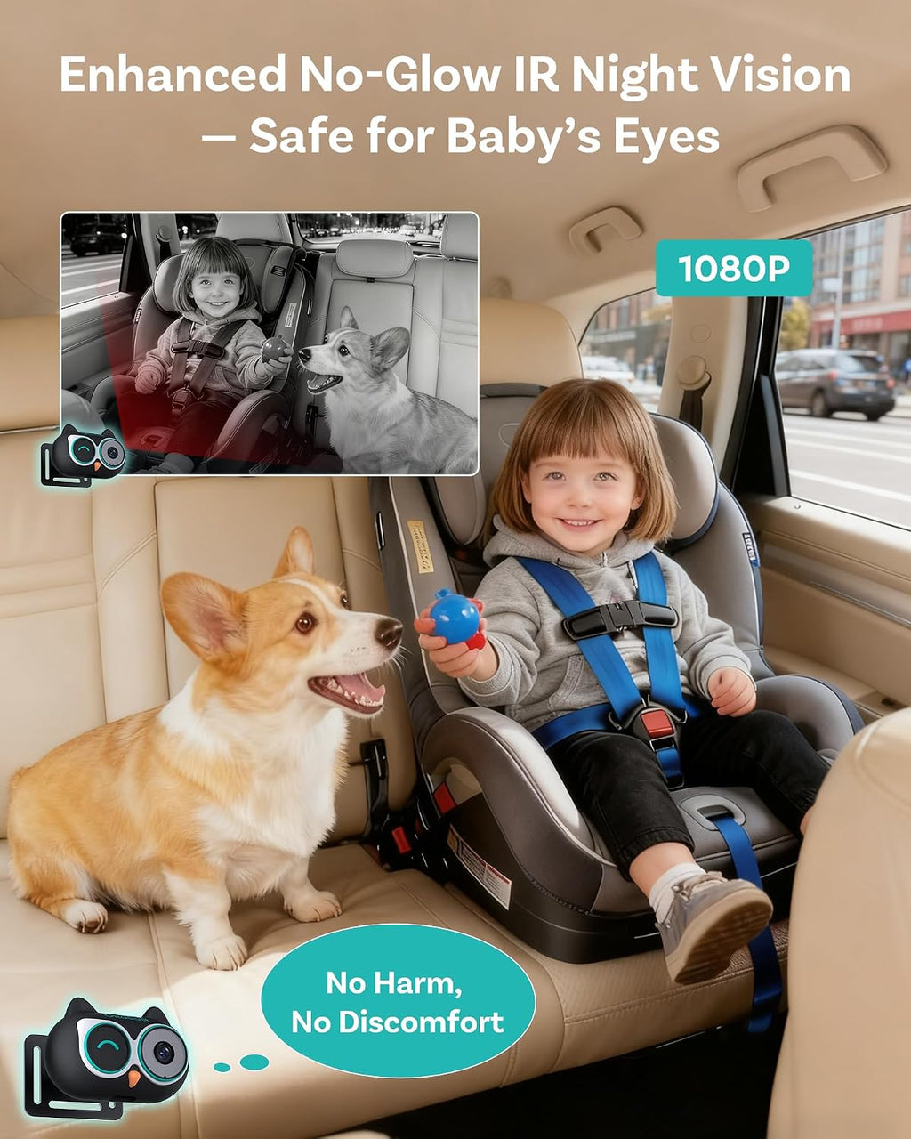 OTTOCAST Baby Car Camera Displaying on Car Screen,1080P Clear No-Glow Night Vision,Split-Screen Navigation,150°Wide Angle,Car Baby Monitor with Built-in Wireless CarPlay Cabin Care Car Adapter 2026