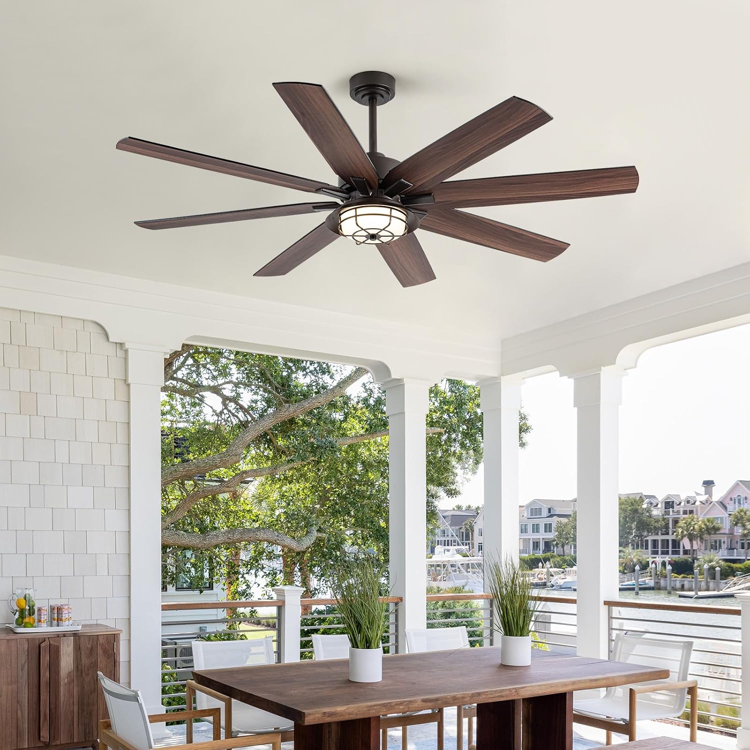 NORFOLK Outdoor Ceiling Fans with Lights, Waterproof Ceiling Fan and Remote for patios, 3 Color LED Lighting for Patios, Gazebos and Indoor, Wet Rated Farmhouse Style (60 Inch)