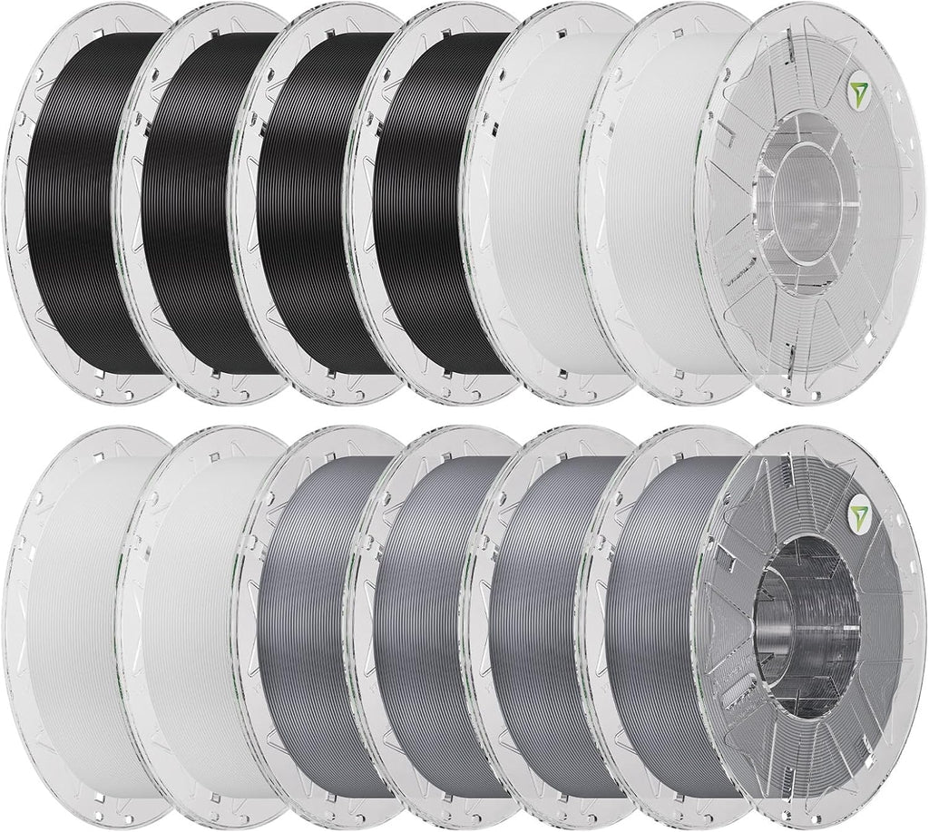 Creality Hyper PLA Filament Bundle 12KG, RFID 3D Printer Filament PLA 1.75mm for High Speed 30-600mm/s, Support CFS, Fits for Most 3D Printers (Black&White&Grey)