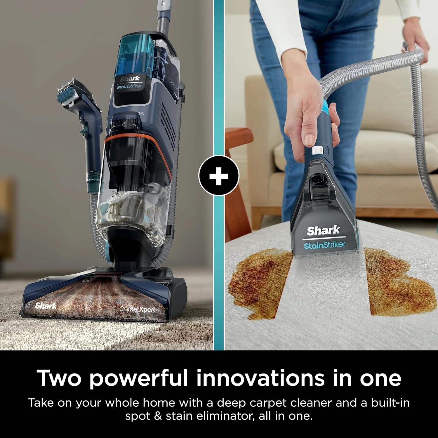 Shark CarpetXpert with Stain Striker, Upright Carpet, Area Rug & Upholstery Cleaner (Renewed) (Navy)