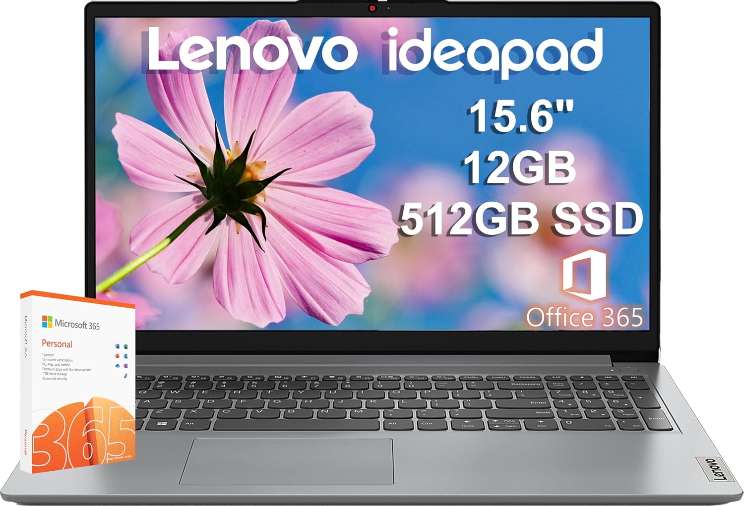 Lenovo IdeaPad 1i 15.6' HD Laptop (12GB RAM, 512GB PCIe SSD, 1-Year Microsoft Office 365, Intel Celeron N4500) for Student, Home, Business, Numeric Keypad, Webcam, HDMI, Wi-Fi 6, Win 11 Home in S Mode