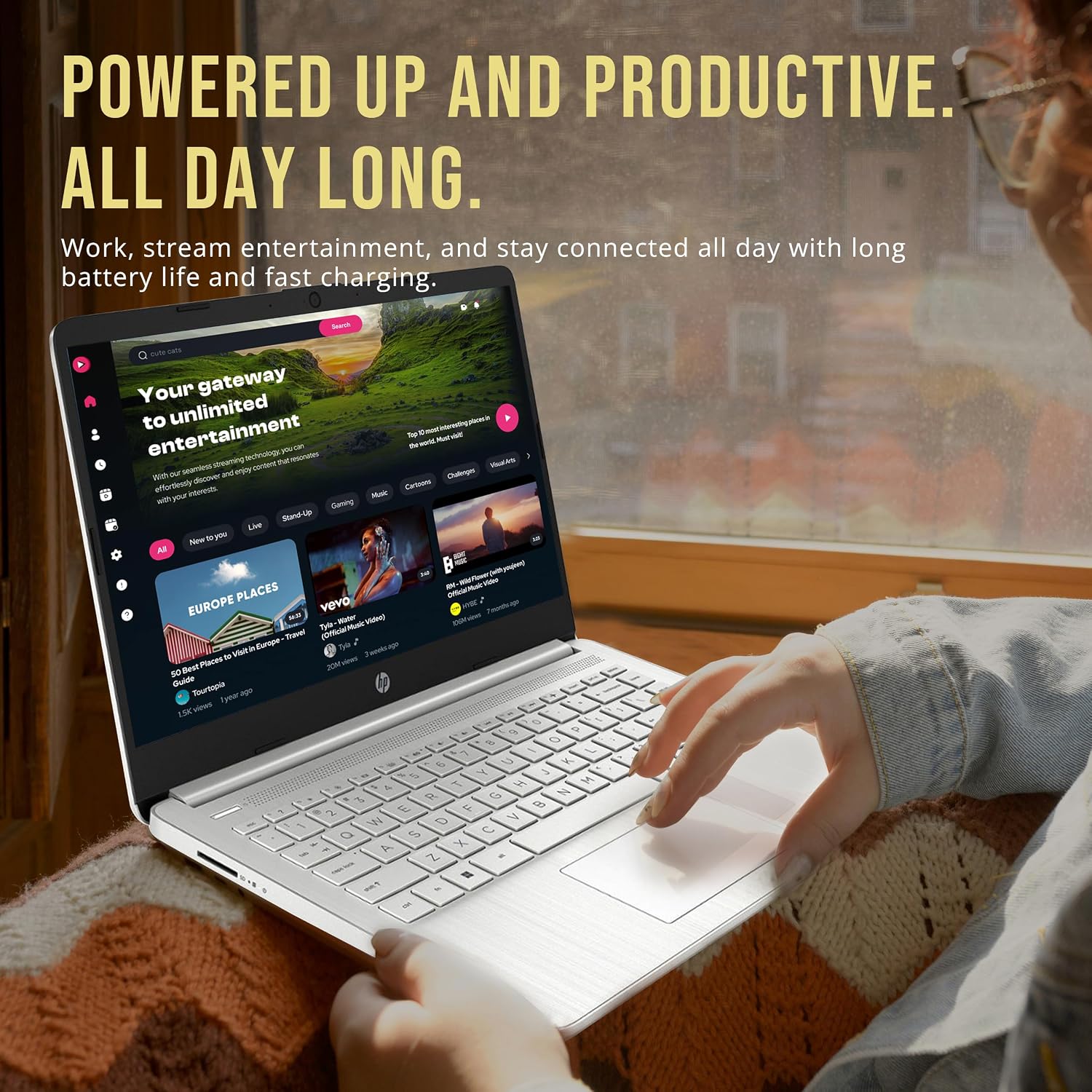 HP Stream 14' HD BrightView Laptop, Intel Celeron N4120, 16GB RAM, 416GB Storage (128GB eMMC + 288GB Docking Station Set), Intel UHD Graphics, 720p Camera, Wi-Fi, 1 Year Office 365, Win 11 S, Silver