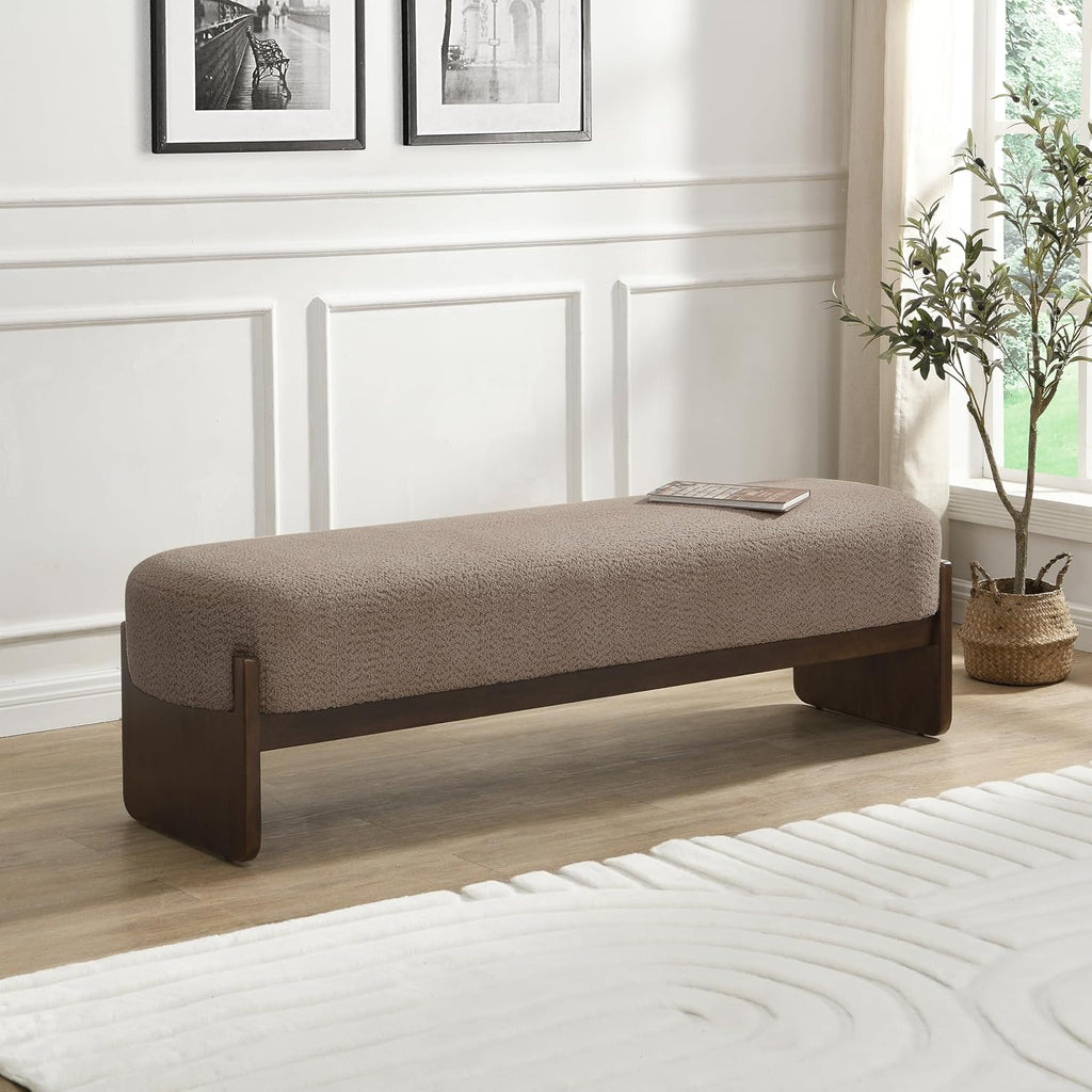 Christopher Knight Home Arden Minimalist Style Rectangular Loop Yarn Fabric Ottoman Bench, Rubberwood Frame, Entryway Bench, Living Room Sofa Extra Seat, End of Bed Footstool, Brown+Brown