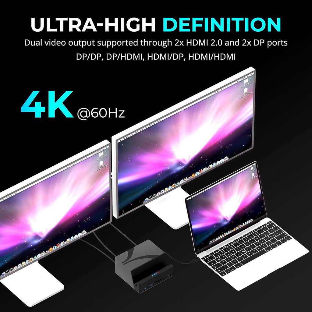 SABRENT USB C Docking Station, Dual 4K@60Hz DisplayLink Dock, 85W Charging, 10Gbps USB-C & USB-A, Gigabit Ethernet, SD/microSD, Audio, Compatible with Windows, Mac, ChromeOS & More (DS-UICA)
