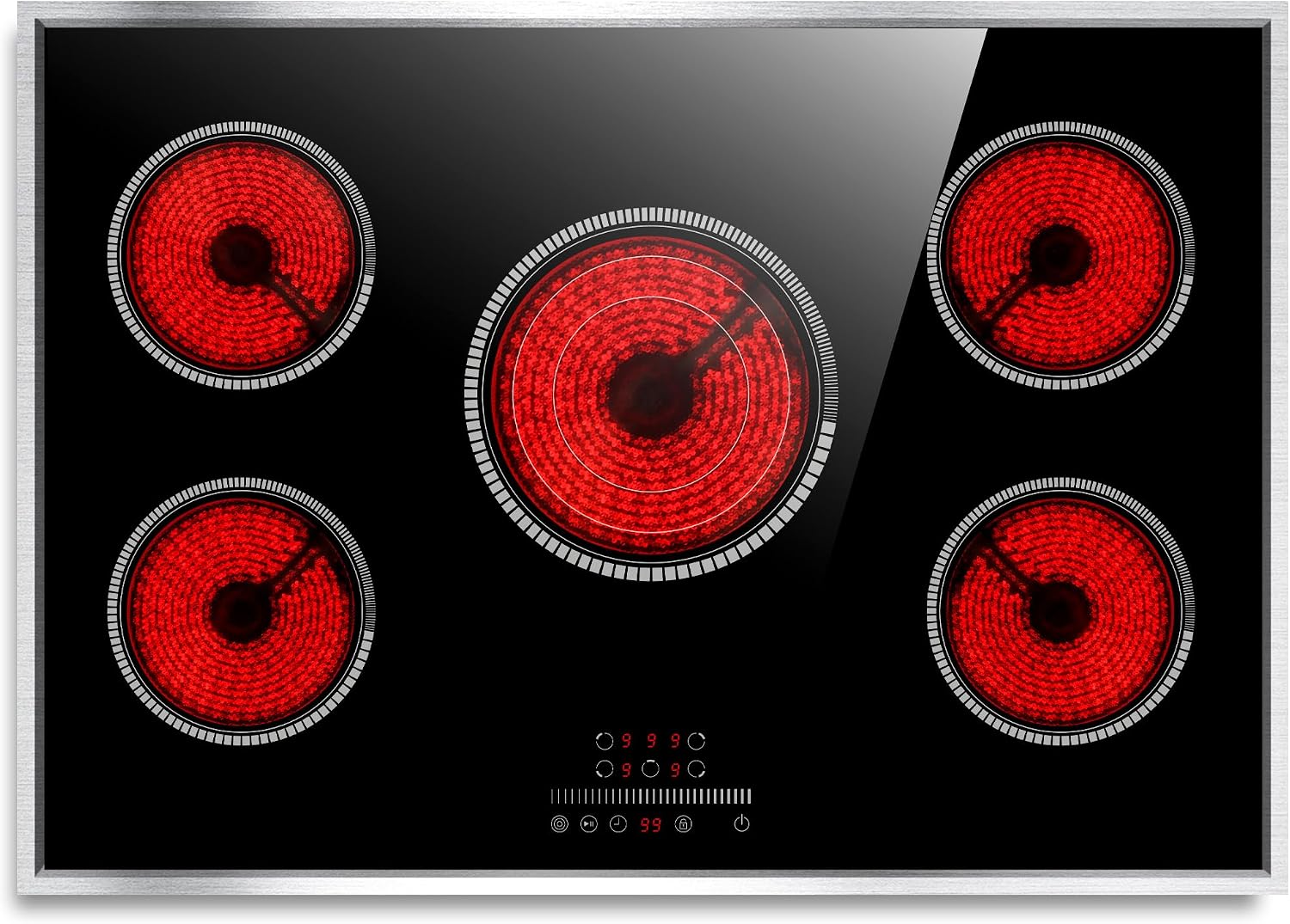30 Inch Electric Cooktop, 5 Burner Electric Stove Top 6900W, 30' Built-In Ceramic Countertop with Metal Frame, Child Lock, Timer, Slide Control, 220-240V Hardwired (No Plug)