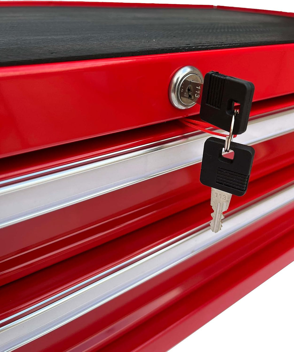 Workington Industrial 2 Drawers Portable Metal Intermediate Box, 26' Middle Tool Chest Cabinet with Ball Bearing Drawer Slides, Steel Tool Storage Box Organizer 4008 Red
