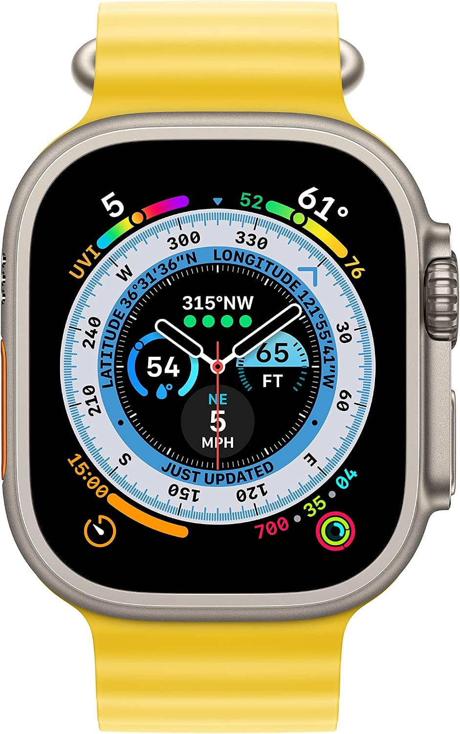 Apple Watch Ultra [GPS + Cellular 49mm] Titanium Case with Yellow Ocean Band, One Size (Renewed)