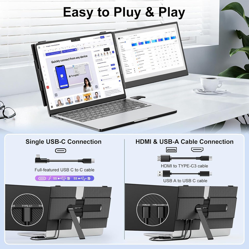 Laptop Screen Extender,14' FHD 1080P IPS Portable Monitor for Laptop,Ultra-Thin 0.17' & 1.3lbs Lightweight,Plug & Play Dual Screen for 13-17.3' Laptops,Compatible with Wins/Mac/Android/Switch/Chrome