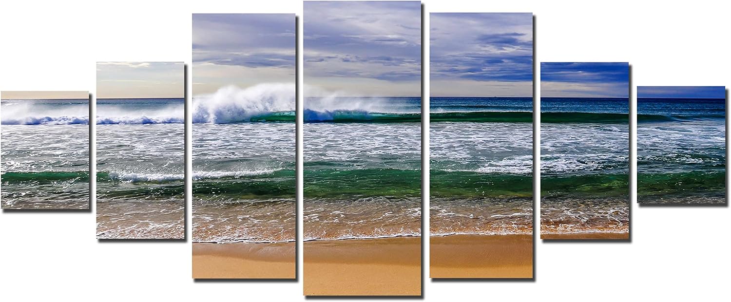 Startonight Huge Canvas Wall Art - Ocean Waves Large Framed Set of 7 40' x 95'