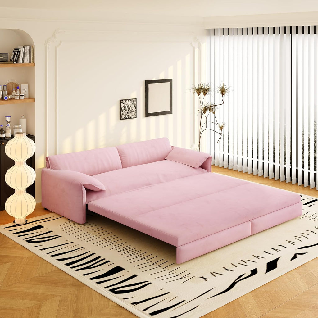66' Convertible Queen Size Sleeper Sofa Couch Bed Pull Out Sleeper Sofabed for Living Room 3 in 1 Multi-Functional Oversized Cloud Futon Loveseat Recliner Lounge Chaise w/Side Storage,Soft Armrest