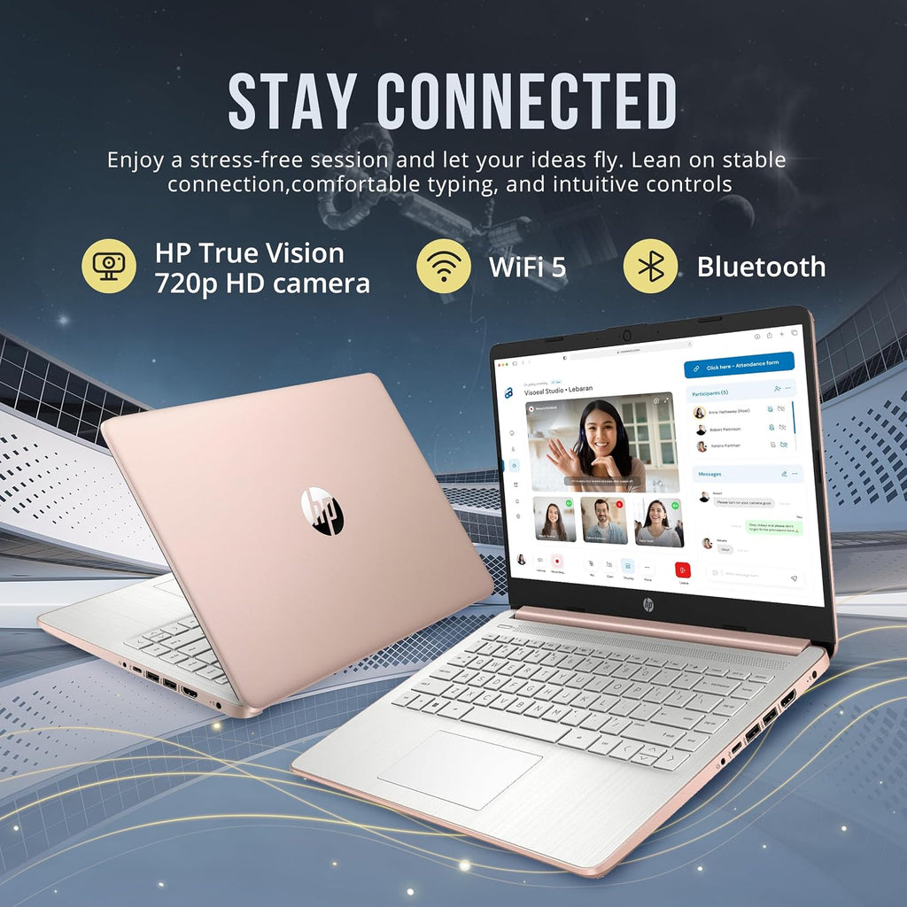 HP Stream 14' HD BrightView Laptop, Intel Processor N150, 8GB RAM, 128GB eMMC, Intel UHD Graphics, 720p Camera, Wi-Fi, 1 Year Office 365, Win 11 S, Gold