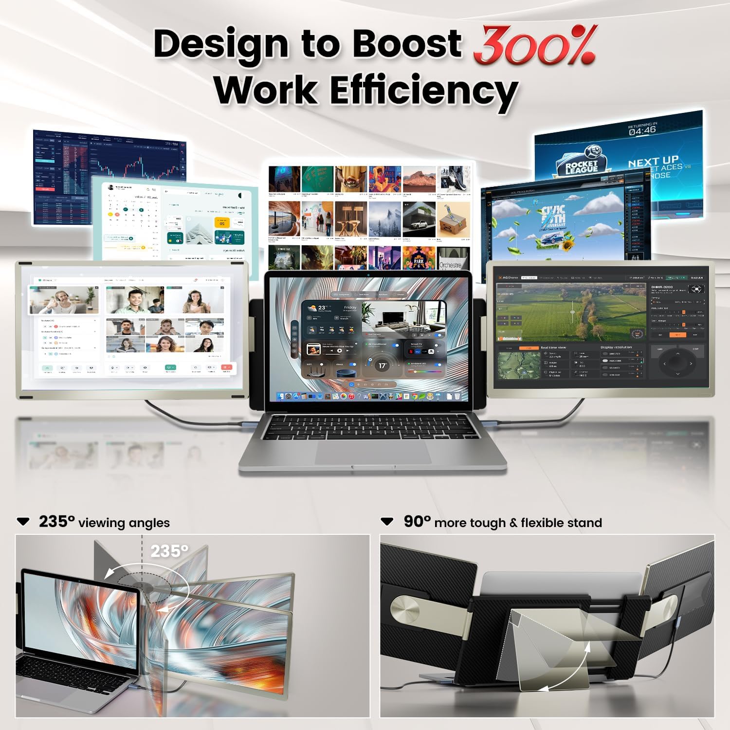 KEFEYA Laptop Screen Extender, 15.6' Portable Monitor for Laptop with 120% sRGB, FHD IPS & USB to HDMI Hub & 235° Rotation, Triple Monitor Extender Plug & Play Fits for All Laptops (Mac/Win/Android)