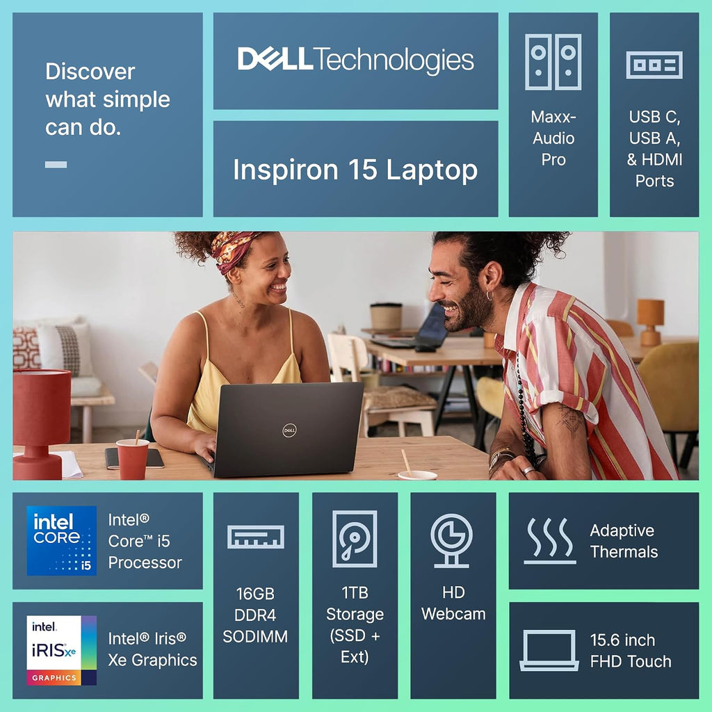Dell Inspiron Business Laptop 2025-2026 Flagship, AI-Powered Computer, 15.6' FHD Touchscreen,10-Core Intel i5-1334U, 16GB RAM & 1TB Storage (512GB SSD +500GB Ext), Wi-Fi 6, Win 11 Pro, Lifetime Office