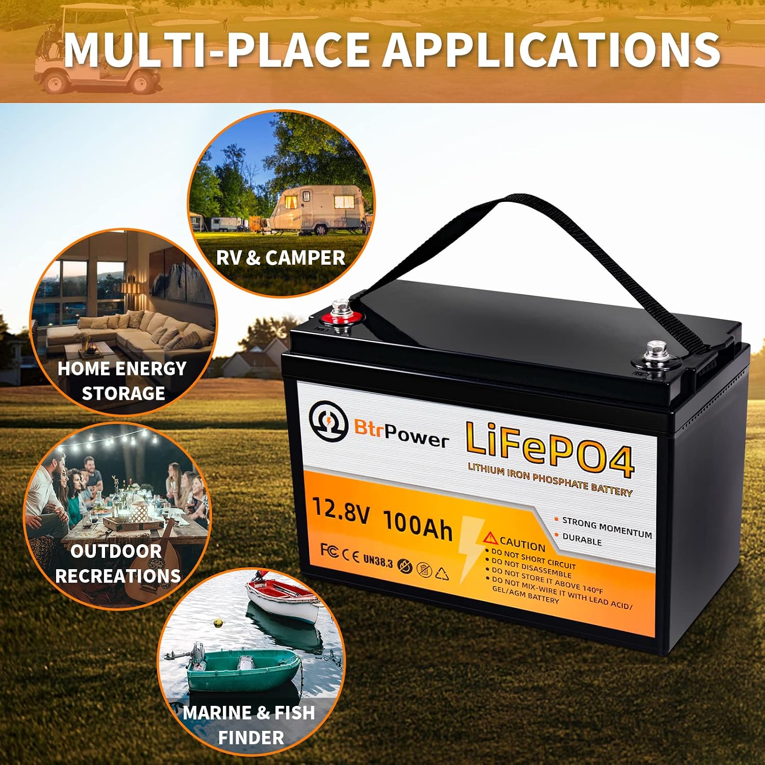 12V Lithium Battery,5000+ Deep Cycle LiFePO4 Battery with Built-in 100A BMS fit for Home Storage,Trolling Motor,RV,Off-Grid System,Solar Power System,Marine (4PACK-12V100AH)