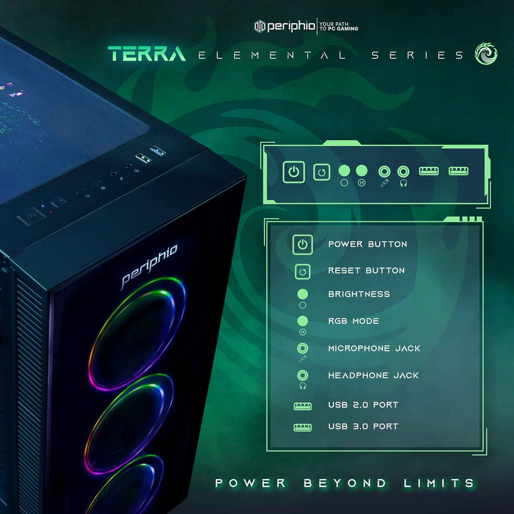Periphio Terra Gaming PC, AMD Ryzen 5 5600GT up to 4.6 GHz with Radeon Vega 7 Graphics, 16GB RAM, 1TB NVMe SSD, WiFi, Windows 11 Desktop Computer, Black, 1080p PC Gaming, RGB Keyboard + Mouse Bundle
