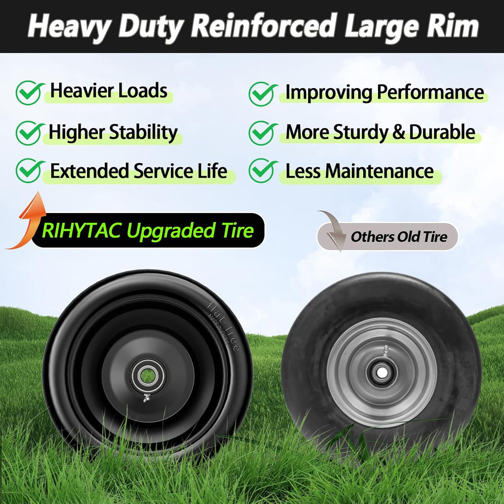 2 Pcs Upgrade 13x6.50-6 Lawn Mower Tires Flat Free,13x6.5-6 Tire and Wheel with 3/4'& 5/8' Bearing,5.5'-7.5' Centered Hub,13x6.5-6 Zero Turn Mower Front Tire for Residential and Commercial Garden Lawn