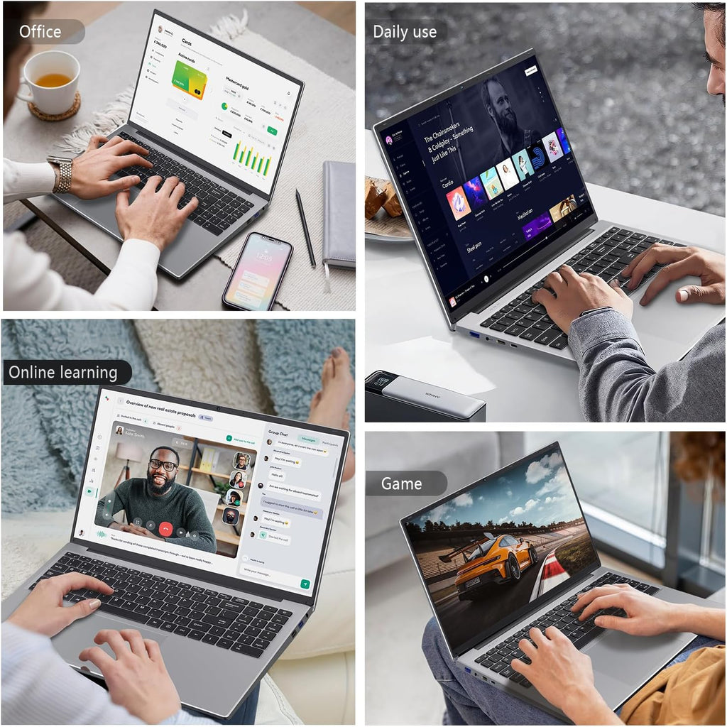 Auusda 16' Traditional Laptop Computer, i3 Processor 16GB RAM 1TB SSD Silver Laptops Notebook with Backlit Keyboard, Fingerprint, WiFi 6 Bluetooth 5.3 Laptops for Students & Office USB-C Port