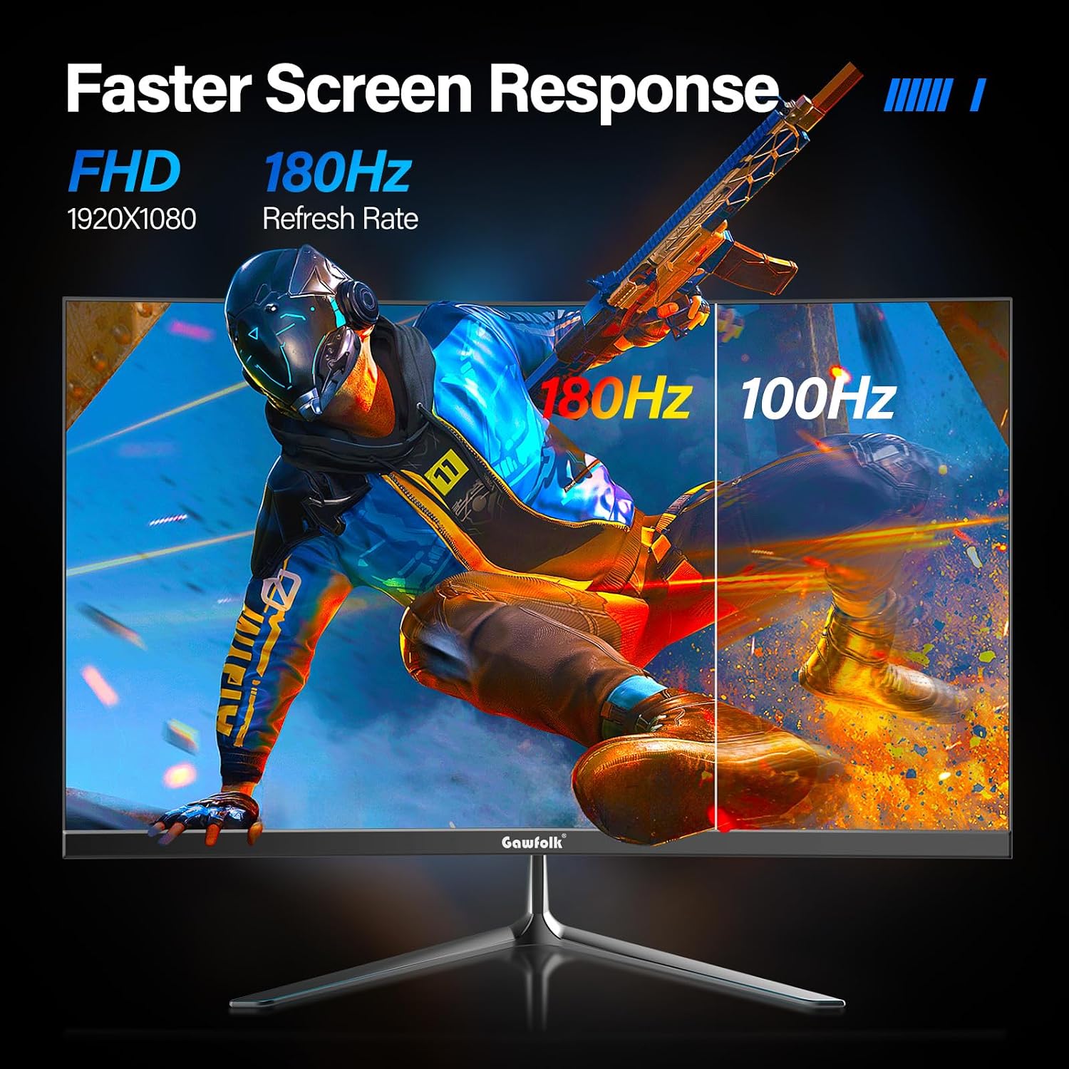 Gawfolk 25 Inch Gaming Monitor, 144hz/180hz Computer Monitor FHD 1080P PC Monitors,Frameless Curved Monitors VA,sRGB 100%, DisplayPort, HDMI,Eye Care, Wall Mount Compatible (Black)