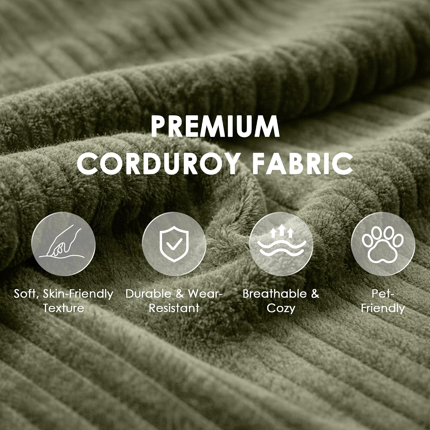 Modular Sectional Sofa Couches, 96' L-Shaped Cloud Boneless Couch with Left Chaise Lounge & Side Pockets for Living Room | No Assembly Required | Corduroy Fabric, Green