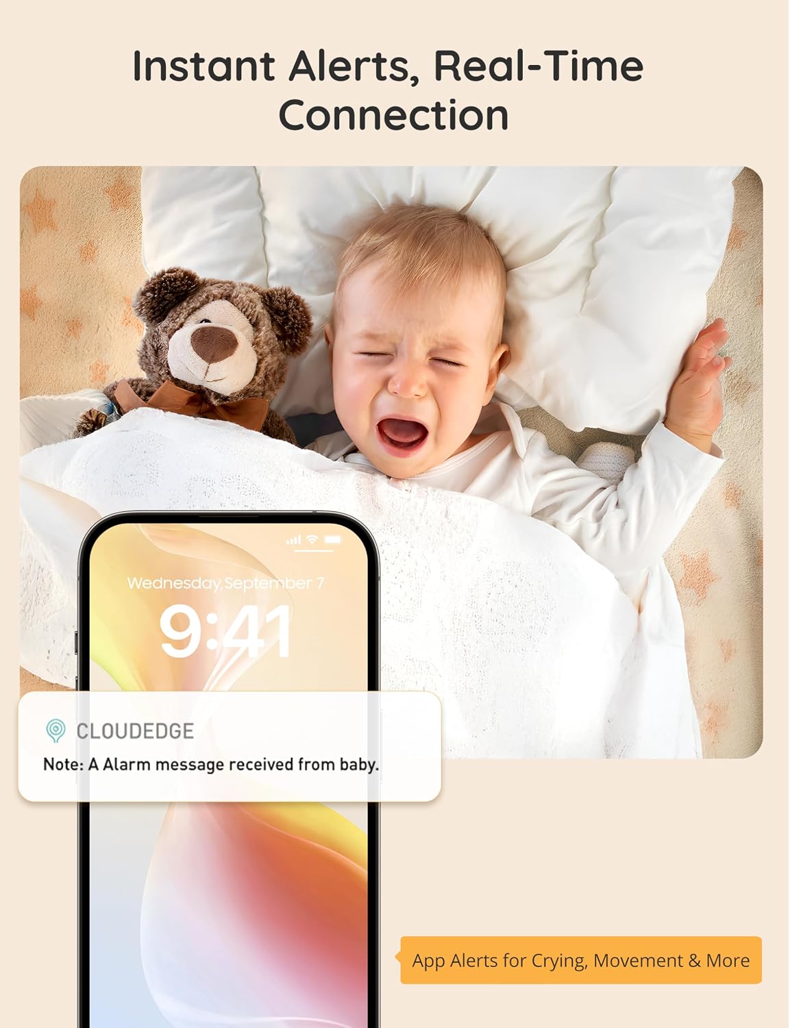 2K Baby Monitor with Camera and Audio, 5' Display Wifi Baby Monitor with App Control, Motion & Cry Detection, Night Vision, VOX, Real-Time Record, Temper Sensor, 2-Way Talk, RGB Night Light, Lullabies