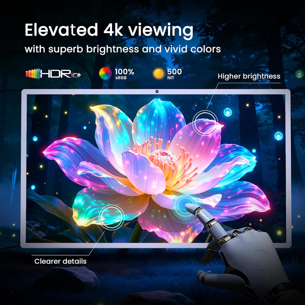 Bisprico 32 Inch UHD 4K Portable Smart TV on Wheels, Qualcomm Snapdragon 710 CPU, Built-in 8-10H Battery, 8+128GB, Android 14 OS Touch Screen Monitor, 8MP Camera, Full Swivel Rotation, Remote Control