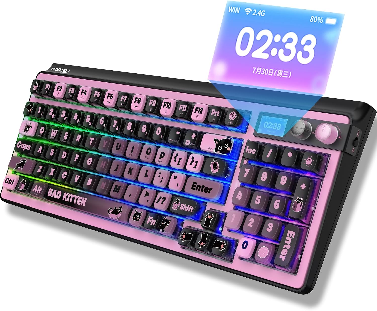 H98 Wireless Mechanical Keyboard,96-Key Hot-Swappable Wired Gaming Keyboard,Tri-Mode Bluetooth 5.0 2.4G USB-C,1.14' Color Screen,Double Knob,6000mAh,RGB,PBT Keycaps for PC Mac iPad-Black