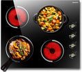 Electric Cooktop 24 Inch - 4 Burner Drop-in(22.05'x19.3') Radiant Electric Cooktop 6000W Knob Control, 220V Electrical Ceramic Stove Top, 9 Heating Levels, Residual Heat Indication (No Plug)