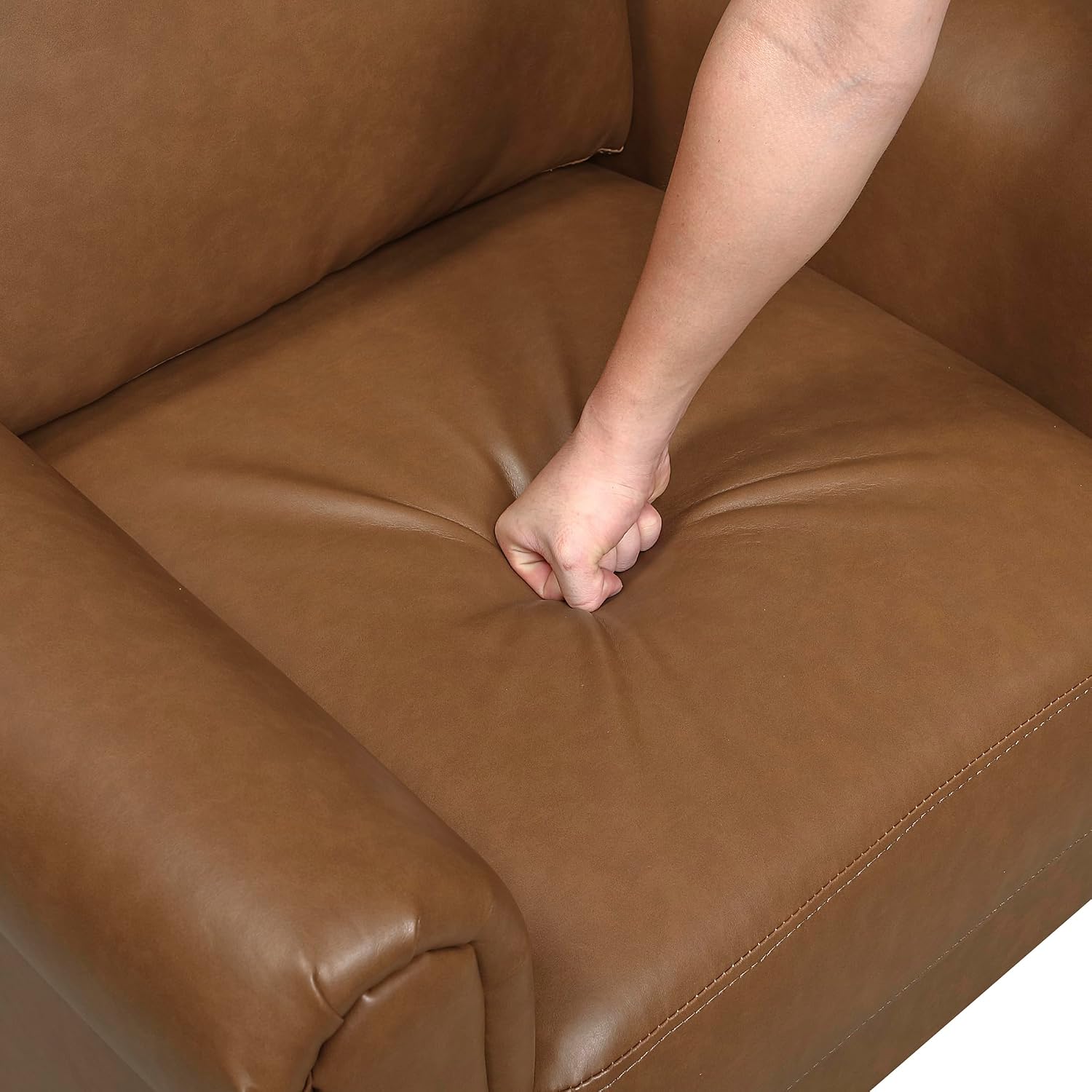 Lexicon 35' W Living Room Accent Chair, Faux Leather Upholstered Armchair with Rolled Armrest for Bedroom/Office/Waiting Room, Single Sofa Chair, Brown