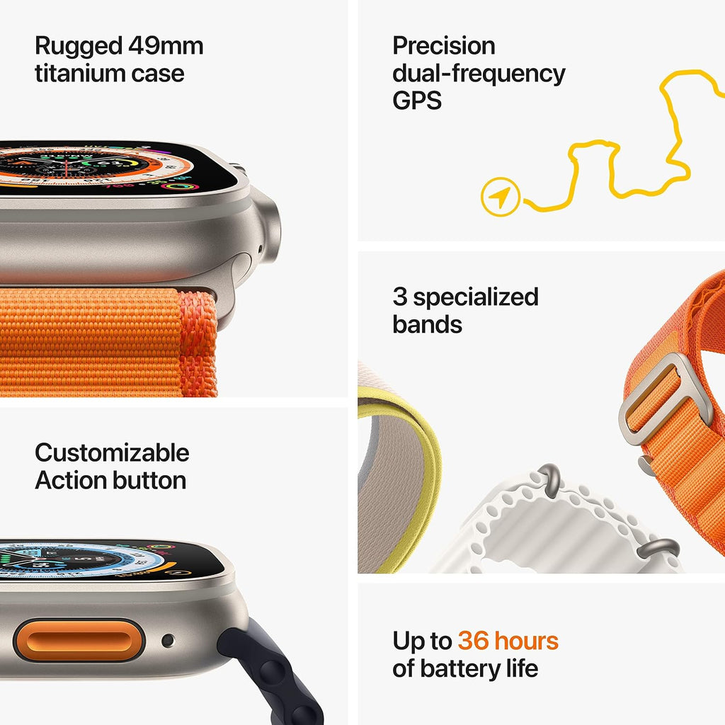 Apple Watch Ultra [GPS + Cellular 49mm] Titanium Case with Green Alpine Loop, Small (Renewed)