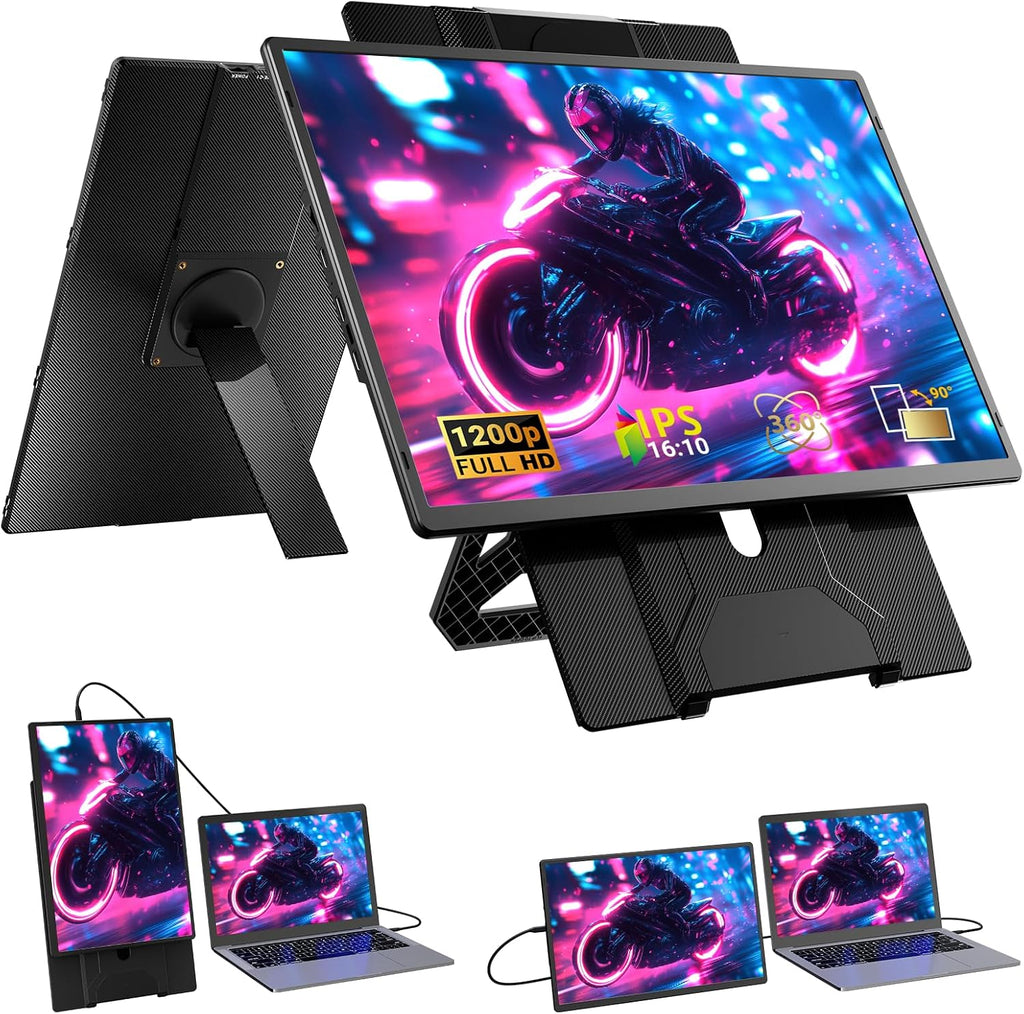 Ygretyrjh 16.1' Laptop Screen Extender, 1200P FHD Portable Monitor for Laptop, 360° Rotating, Plug & Play, Detachable Stand, Height Adjustable, Seamless Frame, Travel Monitor for Mac/OS/Win/Chrome/Dex