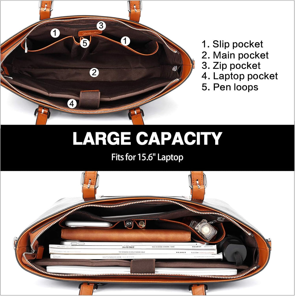 BOSTANTEN Leather Laptop Bag Work Tote for Women Shoulder Handbag Briefcase 15.6 inch Satchel Computer Bag