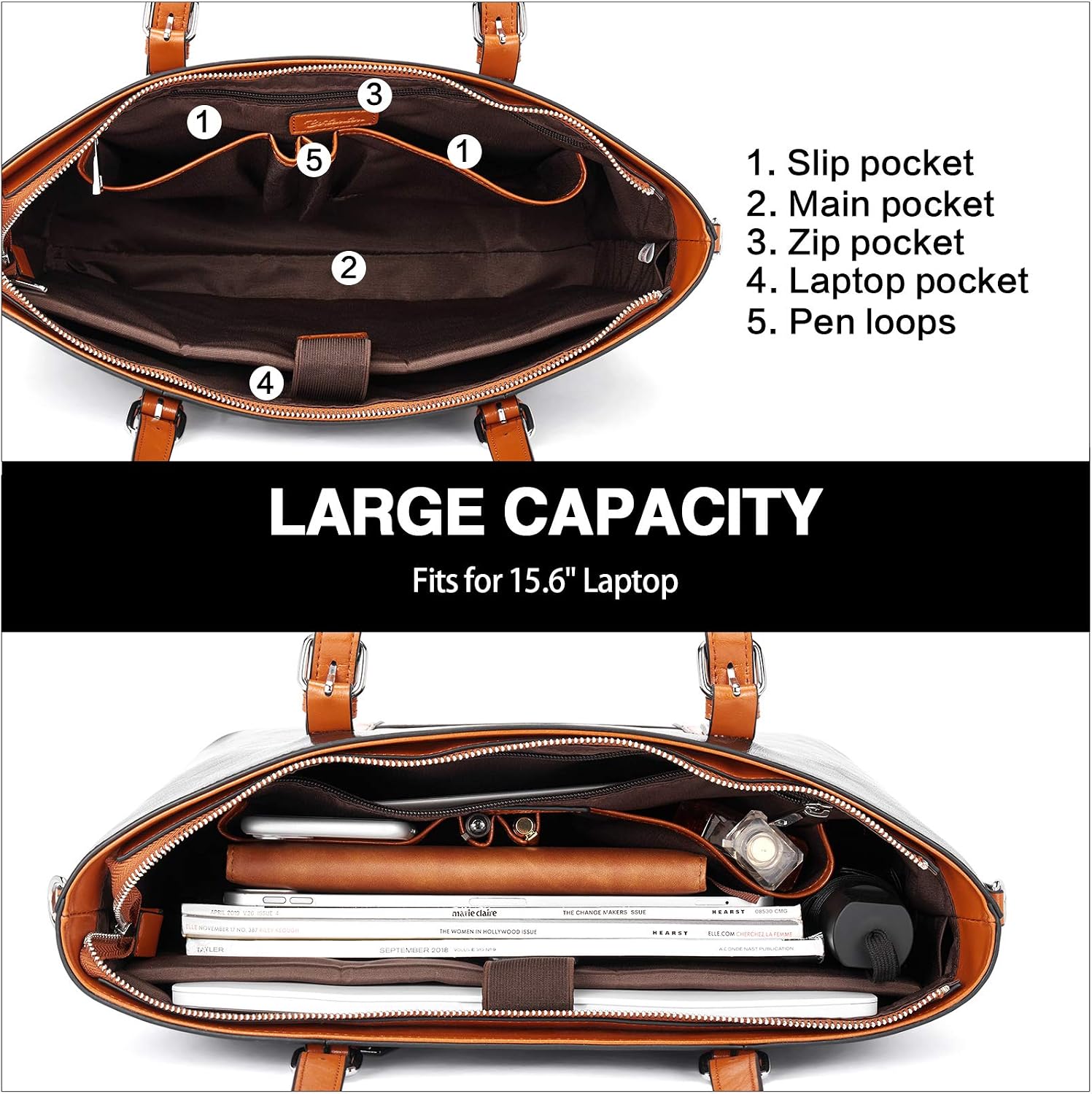 BOSTANTEN Leather Laptop Bag Work Tote for Women Shoulder Handbag Briefcase 15.6 inch Satchel Computer Bag