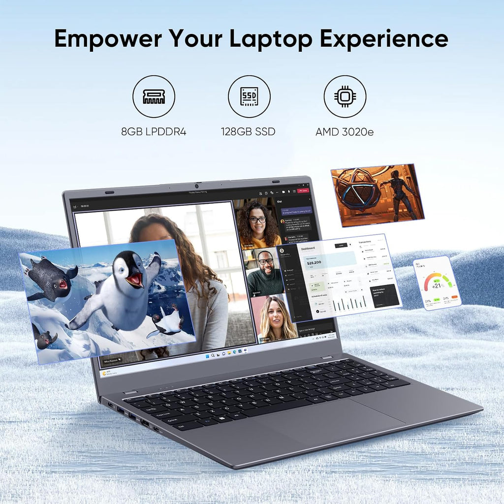 Laptop Computer, AMD Athlon 3020E Processor Up to 2.6GHz, 8GB DDR4 RAM 128GB SSD, 15.6' FHD IPS Display, Perfect for Online Courses, Working from Home, and Watching Video, Gray