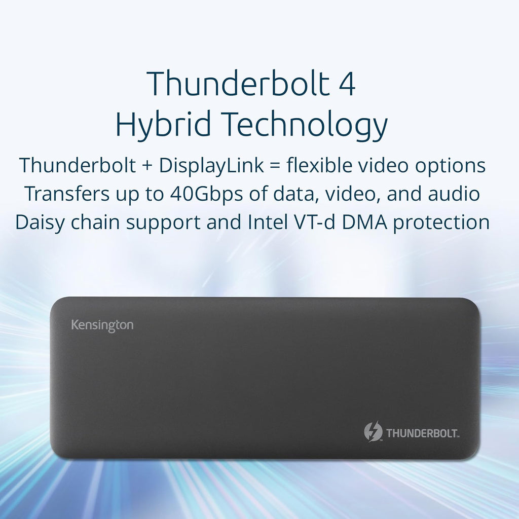 Kensington SD5910T DisplayLink Docking Station Thunderbolt 4, Quad 4K for MacBook Pro/Air M1/M2/M3/M4 with Pro and Max Chipsets, 100W PD, HDMI/DP/TB4, SD/Micro SD Card Slots (K35233NA), Black