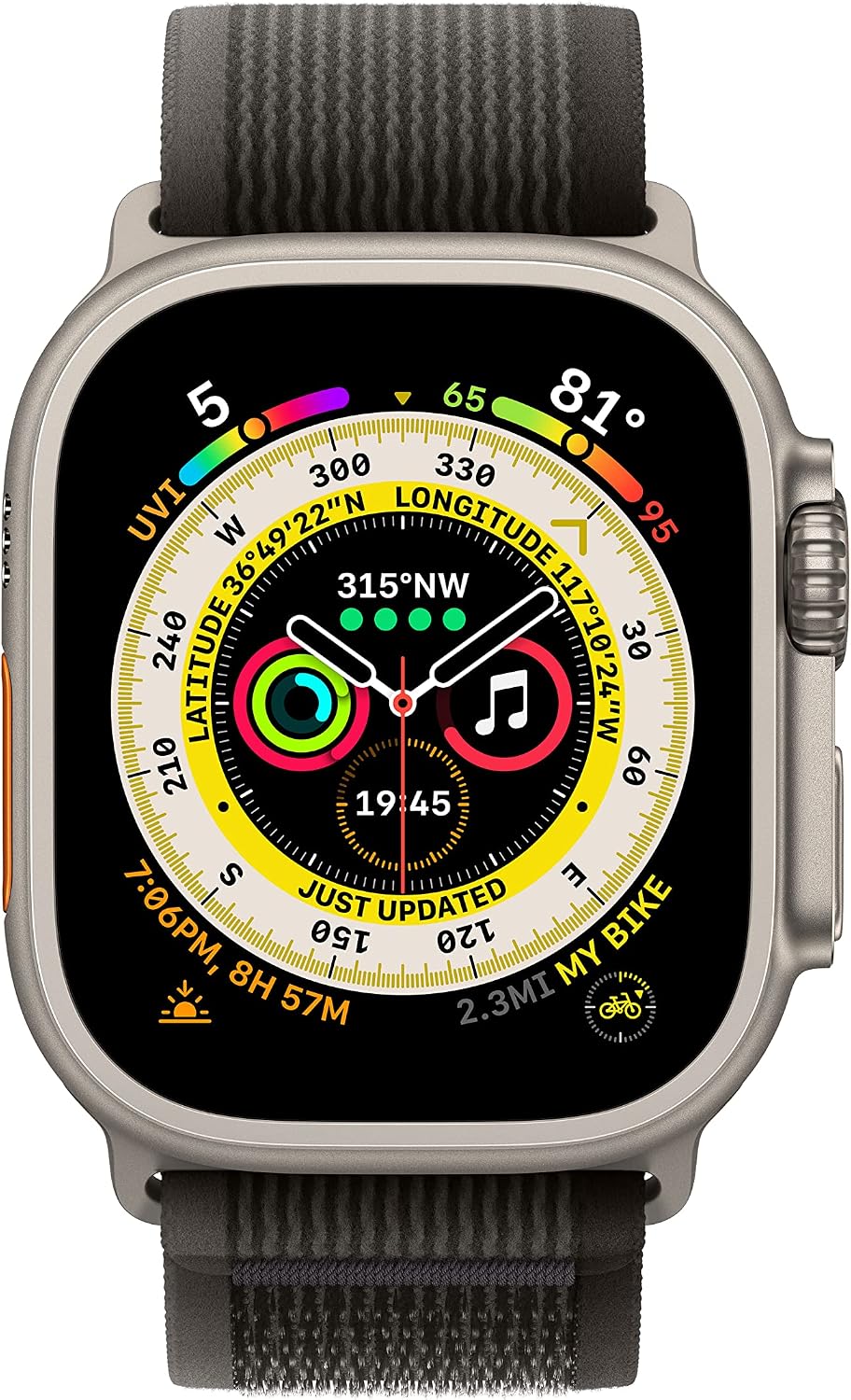 Apple Watch Ultra [GPS + Cellular 49mm] Titanium Case with Black/Gray Trail Loop, M/L (Renewed)