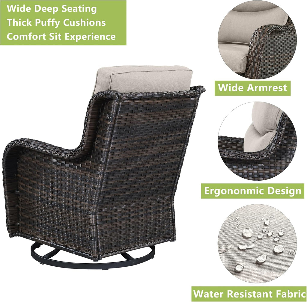 Rilyson Wicker Rocking Chair Swivel Chairs - 2 Piece Rocker Patio Chairs Set Rattan Rocking Chair for Outdoor Porch Deck Garden Backyard (Brown/Beige/Smile)