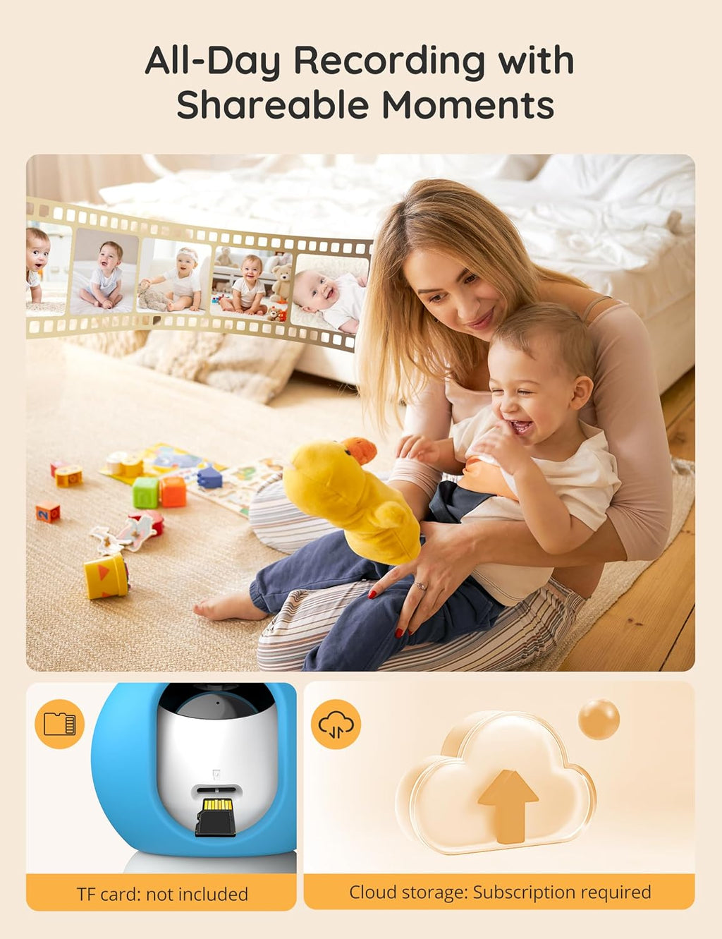 2K Baby Monitor with Camera and Audio, 5' Display Wifi Baby Monitor with App Control, Motion & Cry Detection, Night Vision, VOX, Real-Time Record, Temper Sensor, 2-Way Talk, RGB Night Light, Lullabies
