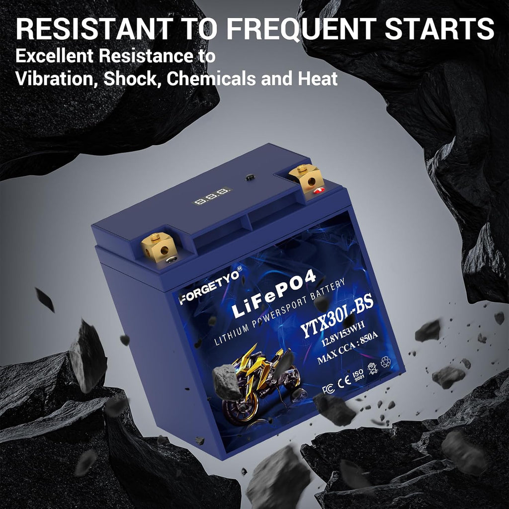 Lithium YTX30L-BS, 850A LiFePO4 Motorcycle Battery, 12V 12AH ATV, UTV, Jet Ski, 4 Wheeler, Snowmobile, Personal Watercraft, Seadoo, Polaris, Tractor,Generator and Riding Lawn Mower Battery