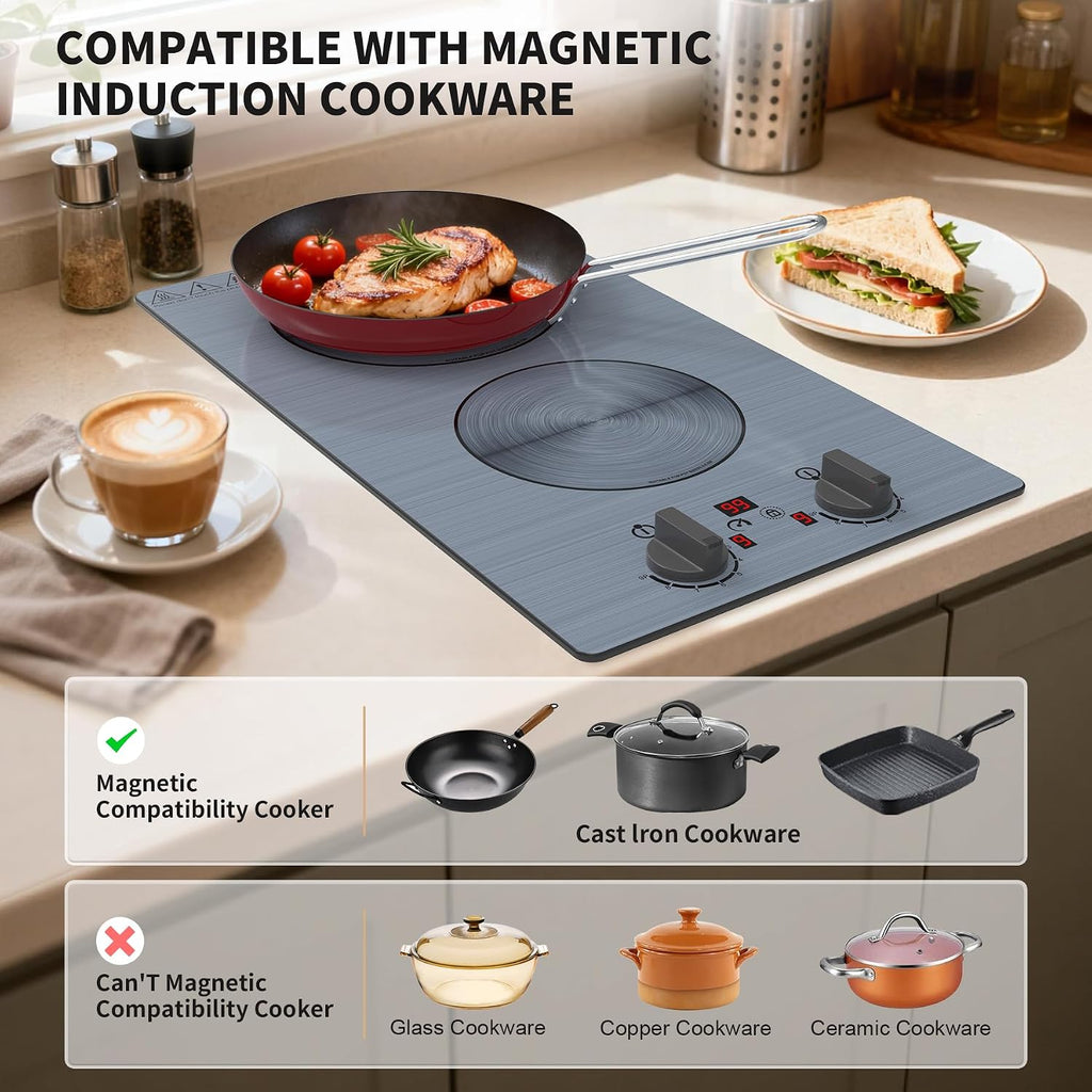 GlHETKUT Induction Cooktop,110V 2300W double burner hot plate with LED Touch Screen,9 Power Levels,Kids Lock & Timer,knob and touch control 2 burner induction cooktop