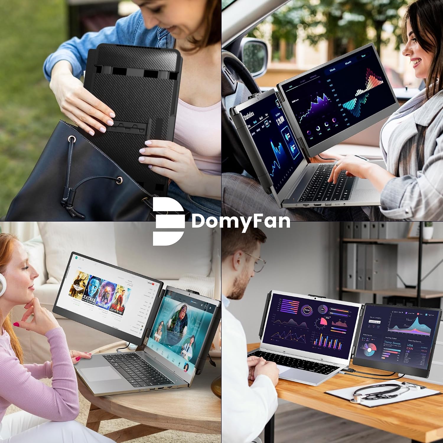 domyfan 14' Laptop Monitor Extender, FHD 1080P IPS Dual Laptop Screen Extender, HDMI/USB-A/Type-C Plug and Play for Windows, Mac, Chrome, Android, Xbox, Switch, PS5, Work with 13.3'-17' Laptops