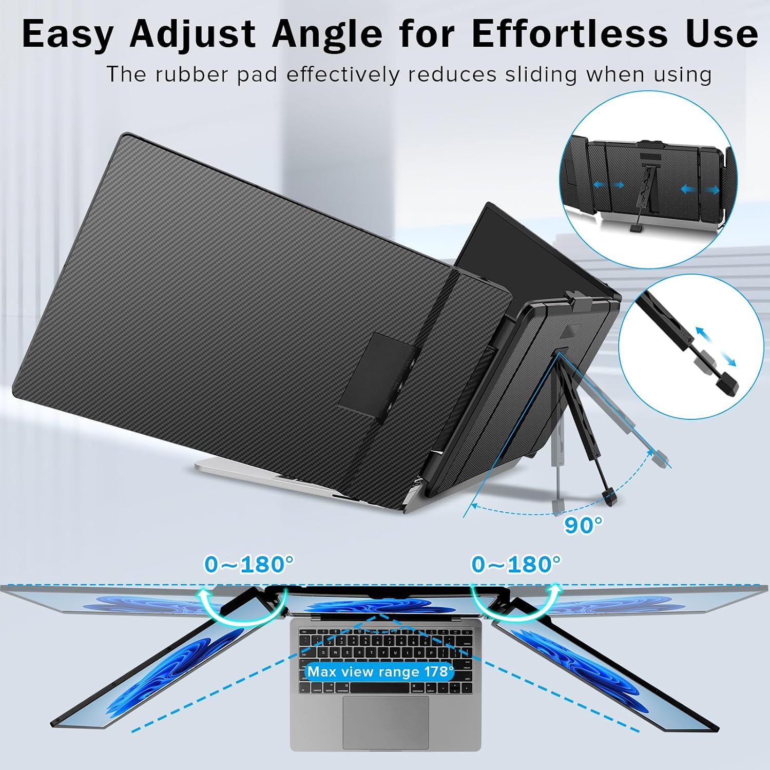 Laptop Screen Extender - 14 Inch 1080p FHD IPS Triple Portable Monitor for 13-17.3 Inch Laptops - Plug and Play Type-C/HDMI for Windows, Mac
