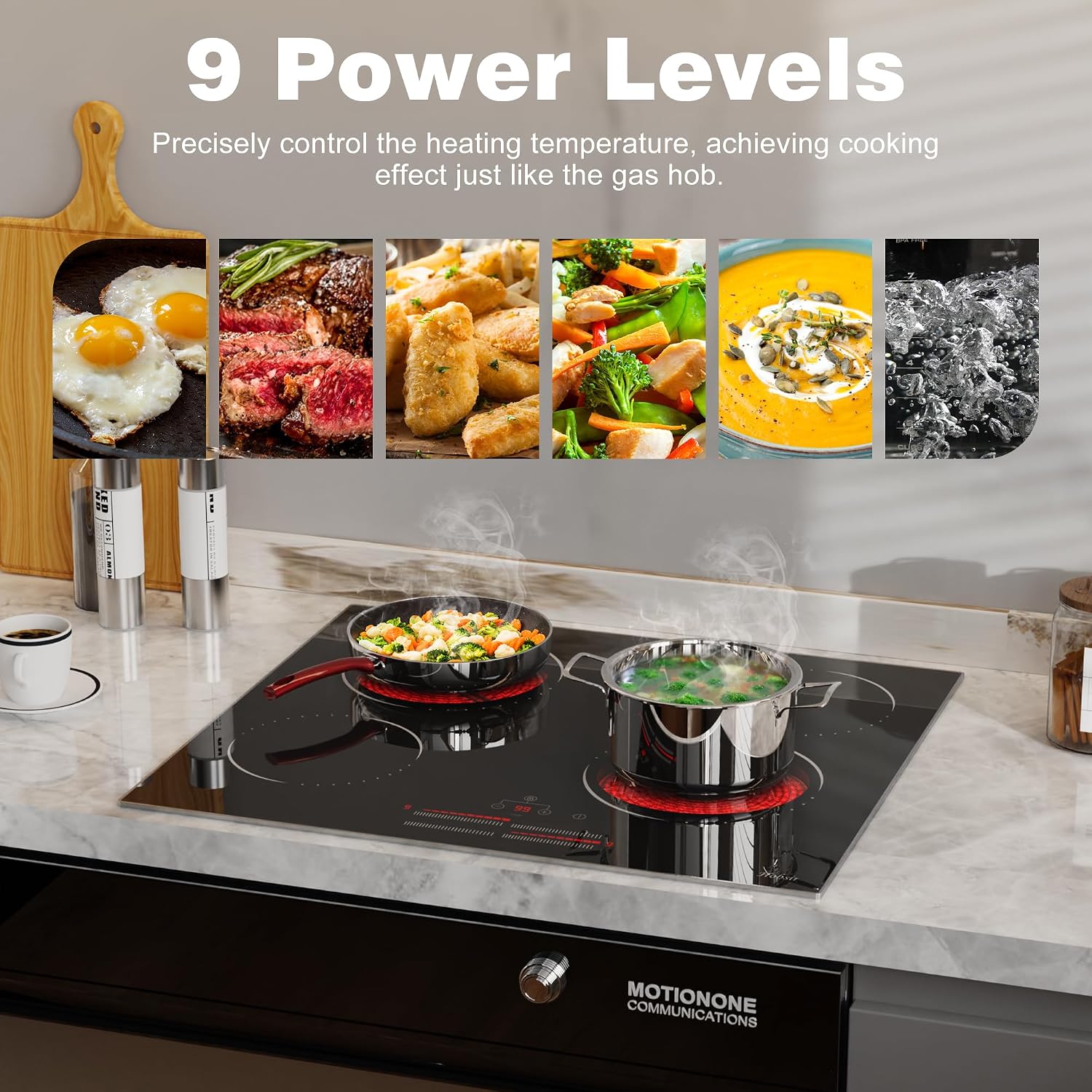Hobsir 24 Inch Electric Cooktop 4 Burner 6000W, 24' Radiant Electric Stove Top, Built-in Ceramic Stove Top with Sliding Control, Timer, Safety Lock, 9 Power Levels, 220V-240V Hard Wire (No Plug)