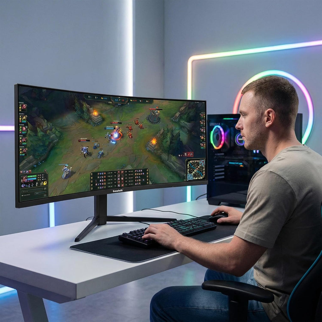 Gawfolk 49 Inch Curved Gaming Monitor 120hz,1500R PC Monitor Built-in Speakers, DQHD 5120x1440 Computer Screen for Home Office Business, DP, HDMI, Support Wall Mount 100x100mm