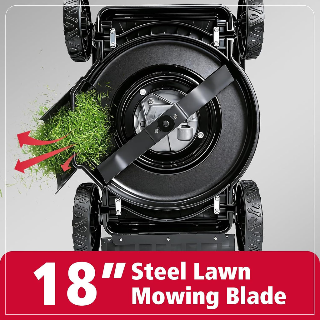 PowerSmart 18' 144CC Gas Lawn Mower, 5-Position Height Adjustment, Metal Deck, Foldable Design, Up to 1/4 Acre