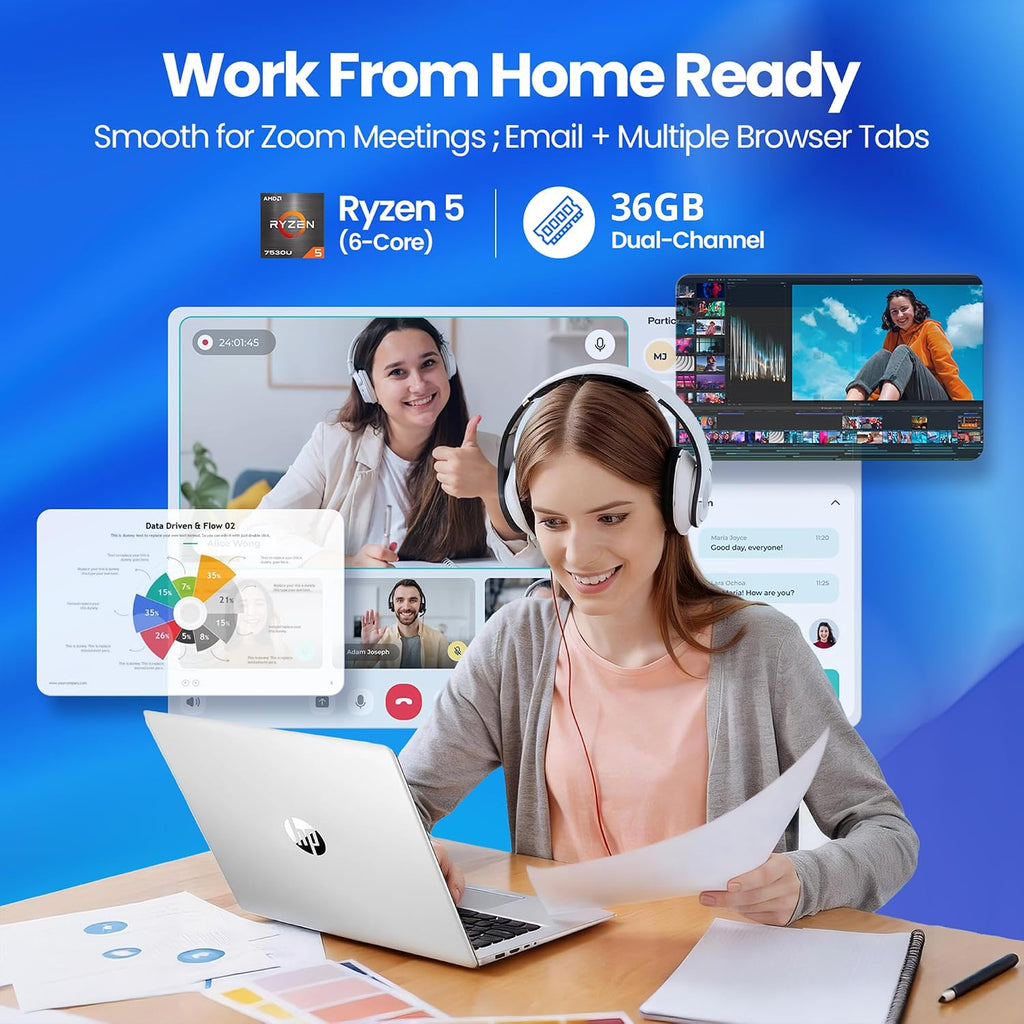 HP 17.3-inch Touchscreen Business Laptop - 36 GB RAM, 1 TB SSD, AMD Ryzen 5 7530U, Windows 11 Pro, Fast Charge, Privacy Webcam, AI Voice Recorder Bundle for Student & Work
