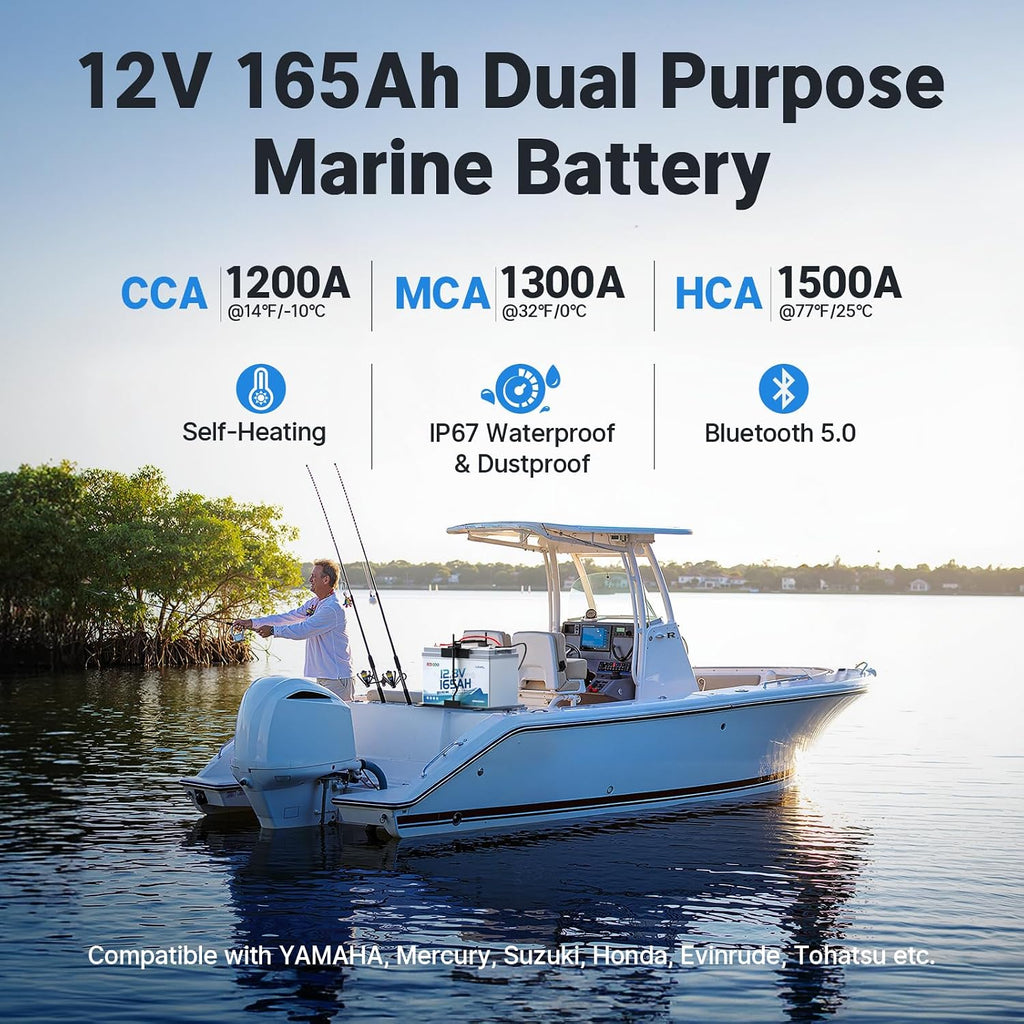 Redodo 12V 165Ah Dual Purpose Lithium Marine Starting(1200CCA) and Storage Battery, Group 31 LiFePO4 Cranking Battery