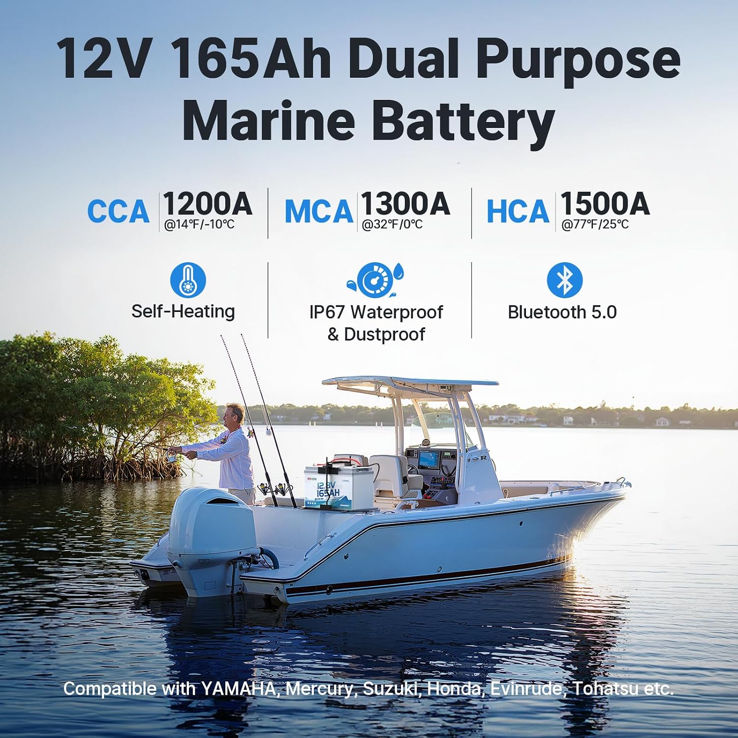 Redodo 12V 165Ah Dual Purpose Lithium Marine Starting(1200CCA) and Storage Battery, Group 31 LiFePO4 Cranking Battery