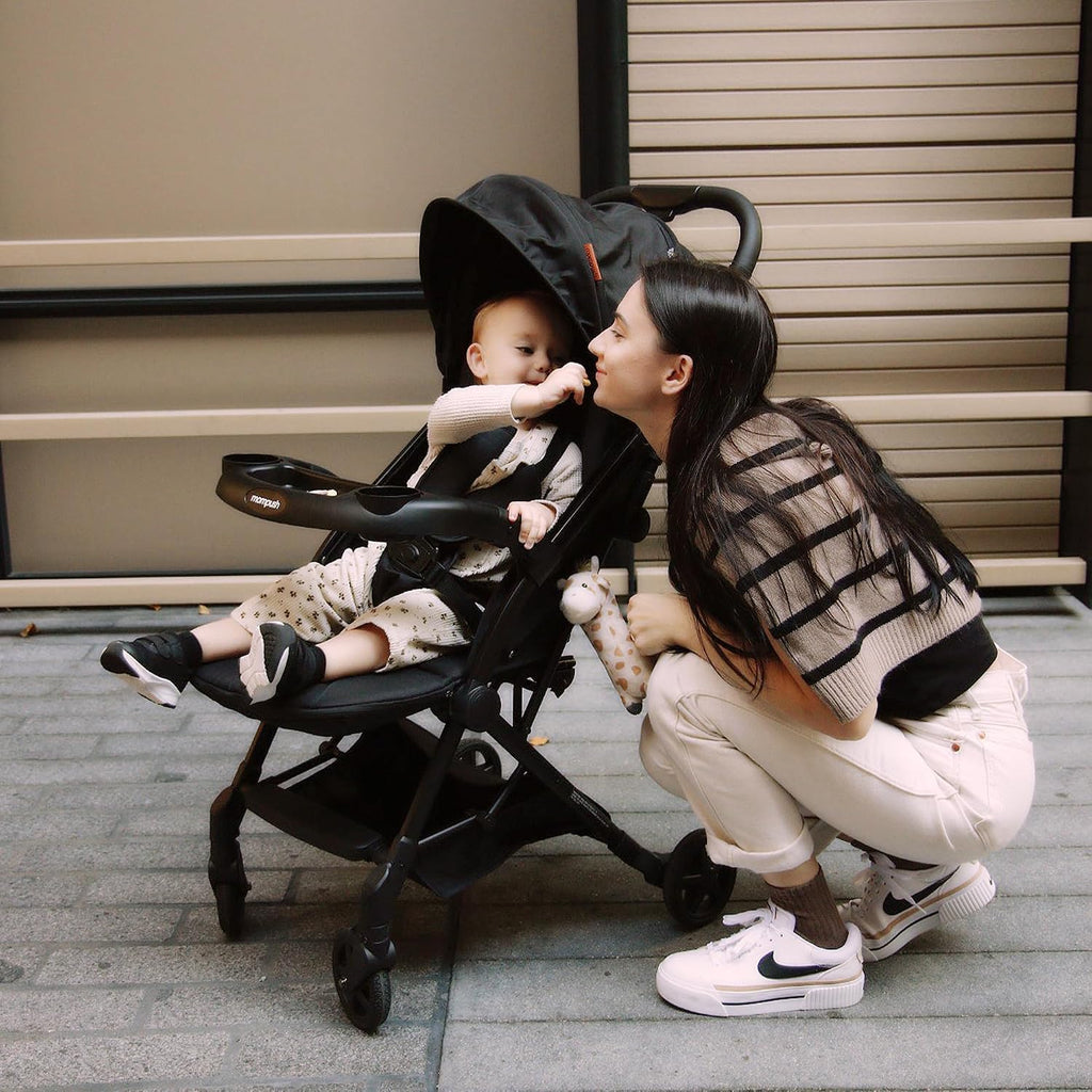 Mompush Lithe V2 Lightweight Travel Stroller, Compact Foldable Baby Stroller with Travel Bag, One-Hand Fold Stroller, Snack Tray, Mechanical Recline Seat, Airplane-Ready, UPF 50+ Canopy & Rain Cover