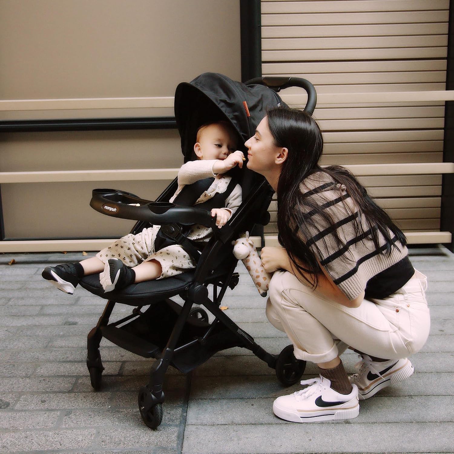 Mompush Lithe V2 Lightweight Travel Stroller, Compact Foldable Baby Stroller with Travel Bag, One-Hand Fold Stroller, Snack Tray, Mechanical Recline Seat, Airplane-Ready, UPF 50+ Canopy & Rain Cover