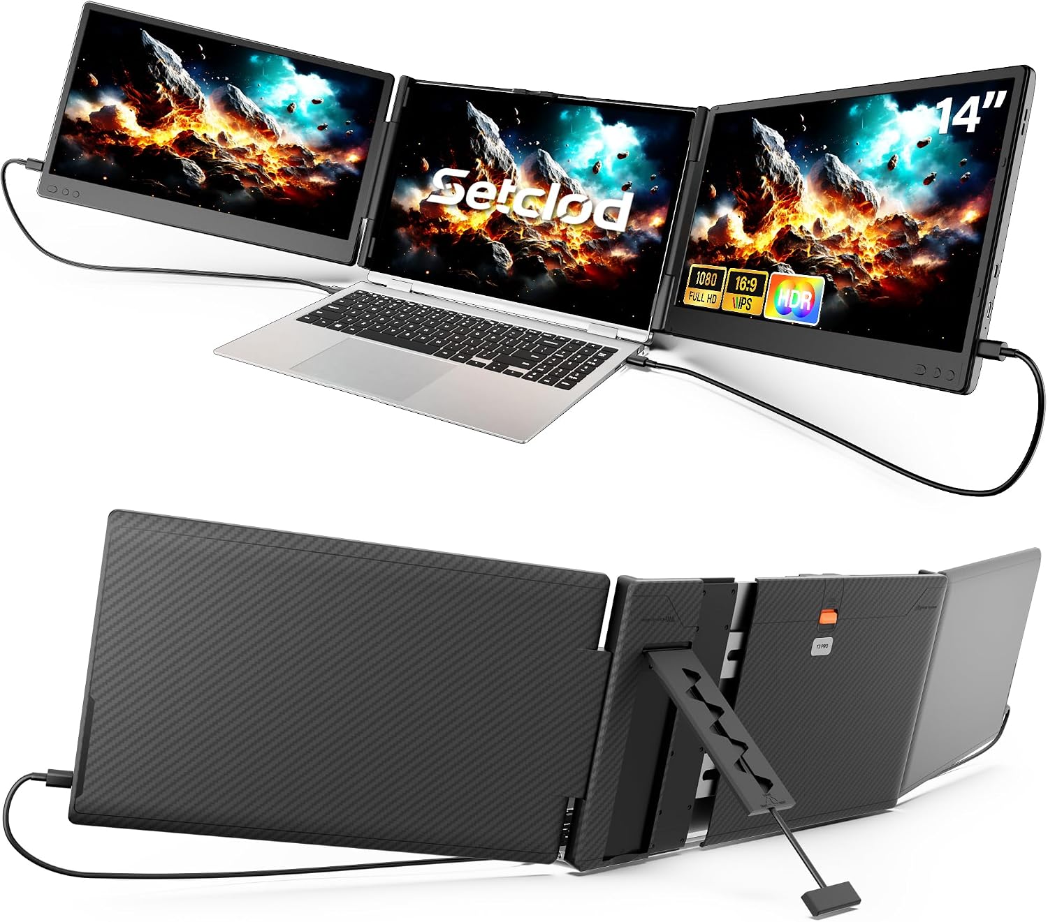 Setclod Upgraded Laptop Screen Extender Monitor Portable, 14.1' 1080P FHD IPS Screen, Monitor Extender for Laptop, Fit for 13-17', Plug & Play Compatiable with Windows/Mac/Chrome/Android